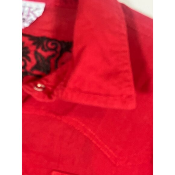 Retro Western Pearl Snap L Red Floral Embroidery Cowgirl Country Farm Metallic - Picture 7 of 12